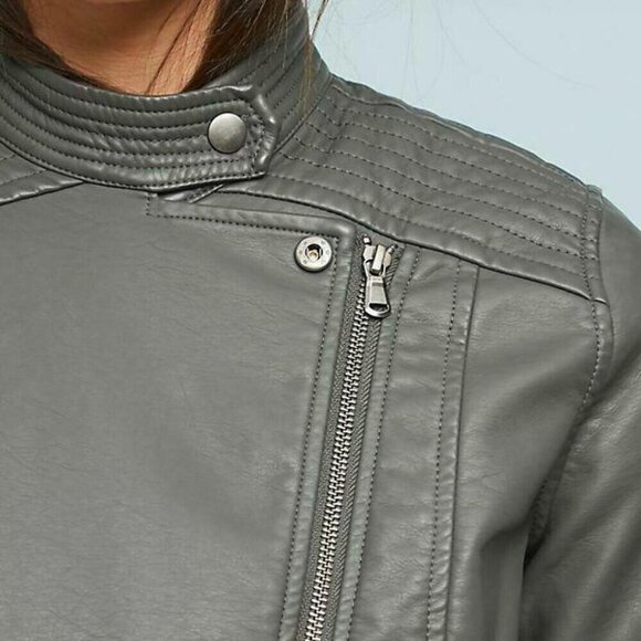 Anthropologie Jacket Moto Crop Womens Extra Small Gray Vegan Faux Leather Pocket - Picture 12 of 15